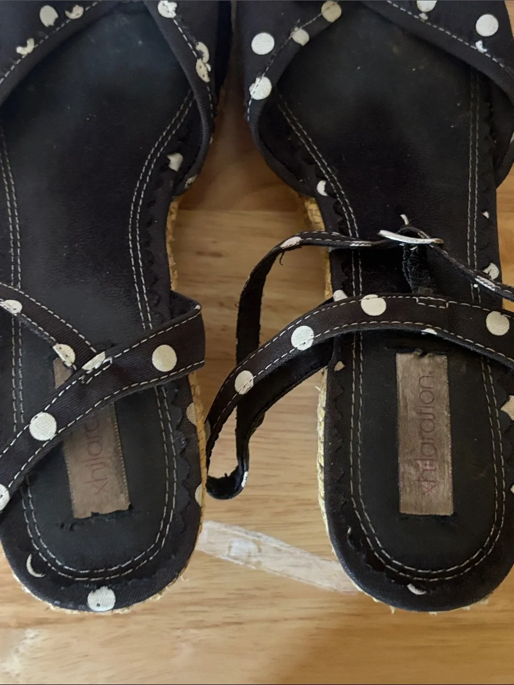 Black Polka Dot Pinup Wedge Sandals with Peep toe and Ankle Strap, Size 7